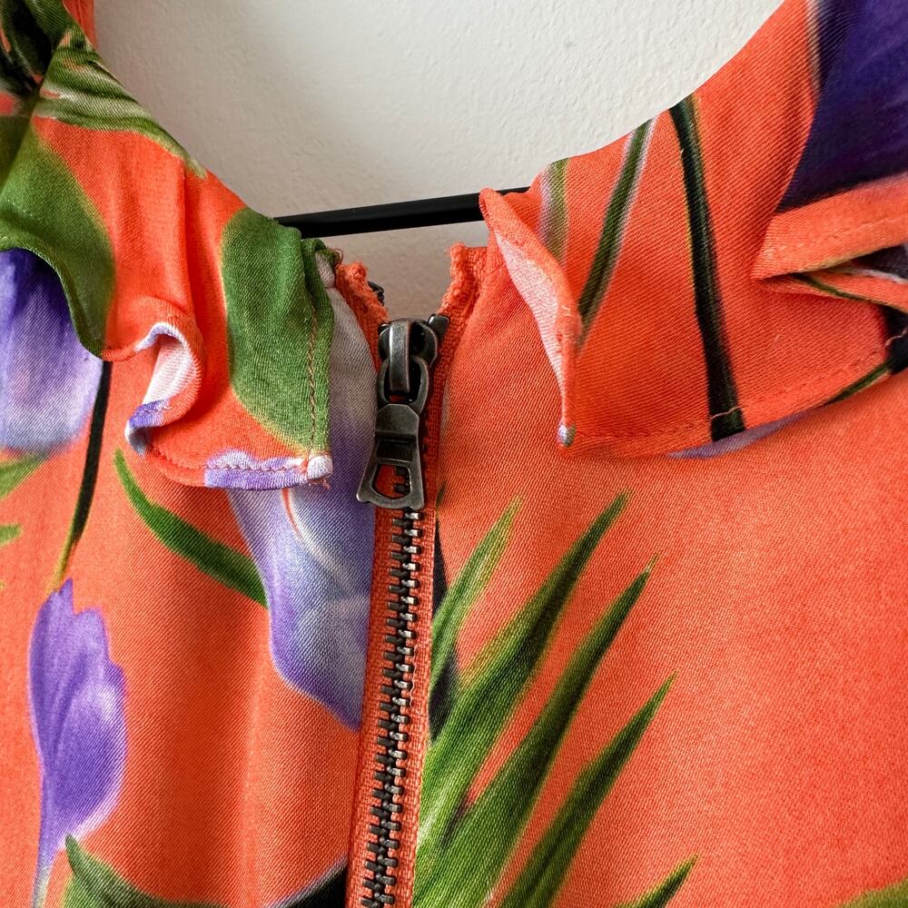 NWT Alice + Olivia Sachi Floral Palm Coral Romper Size 0 - Picture 9 of 14